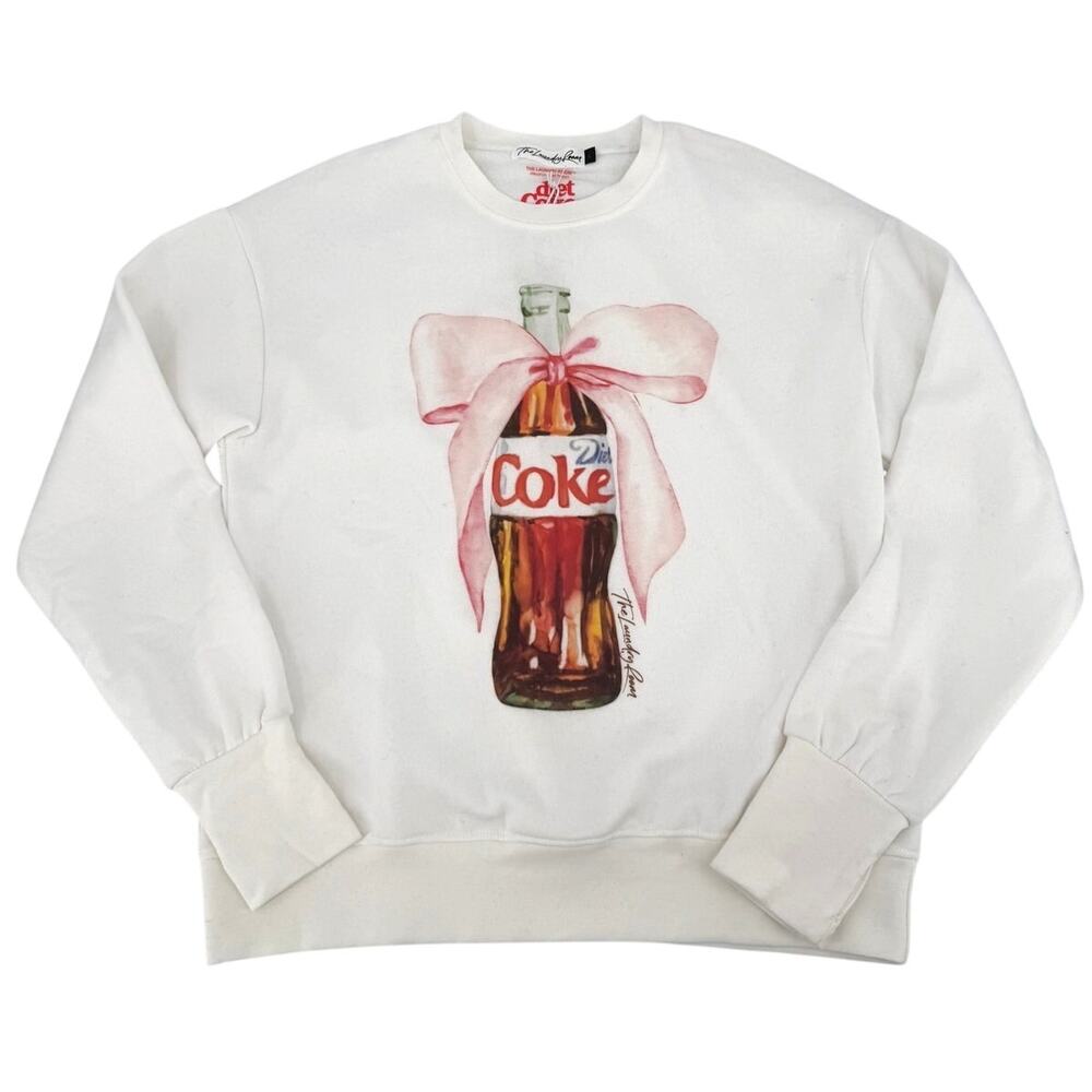NWT The Laundry Room Diet Coke Bow White Pullover Sweatshirt Size SMALL
